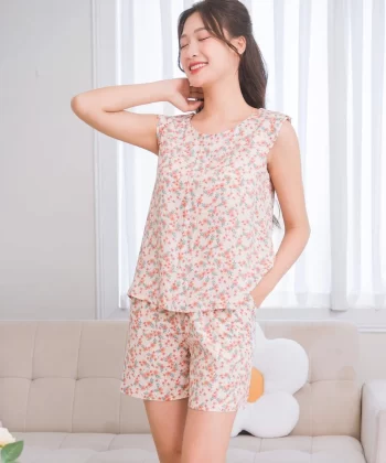 Alternative view of Bộ đùi mặc nhà chất Lanh Tre cổ tròn tay cánh tiên