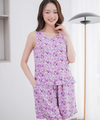 Alternative view of Bộ Đùi Mặc Nhà Chất Lanh Tre Thoáng Mát, Mềm Mại Dáng Sát Nách Cổ Tròn Gấu Bèo