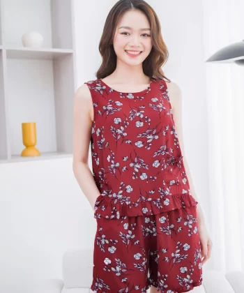 Bộ Đùi Mặc Nhà Chất Lanh Tre Thoáng Mát, Mềm Mại Dáng Sát Nách Cổ Tròn Gấu Bèo