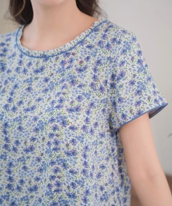 Alternative view of Bộ lanh dáng lửng xếp bèo cổ có lé, đồ bộ mặc nhà cao cấp Selen