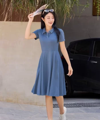 Alternative view of Đầm polo can eo, chân 2 lớp dáng A chất vải waffle mềm mại, thấm hút