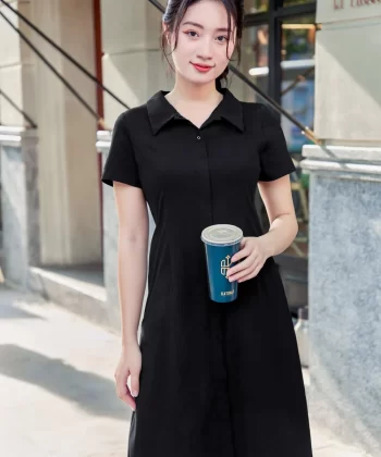 Alternative view of Đầm polo dáng A Selen chất cotton, cổ đức không chân nẹp giả lịch sự