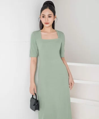 Alternative view of Đầm suông dáng A chất liệu tăm lạnh cổ vuông tay lỡ cao cấp 5