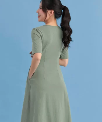 Alternative view of Đầm dáng A cổ tròn tay lỡ chất cotton cao cấp thoáng mát, không nhăn