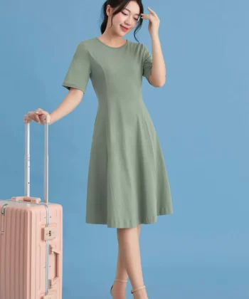 Đầm dáng A cổ tròn tay lỡ chất cotton cao cấp thoáng mát, không nhăn